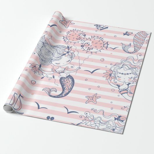 Papier Cadeau Filles de sirènes d'été Anniversaire sous la mer (Déroulé)