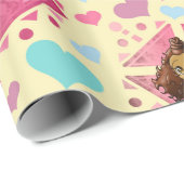 Papier Cadeau Filles et coeurs afro-américains de Chibi (Coin rond)