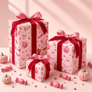 Papier Cadeau Filles fantômes mignonnes effrayantes rose rouge H