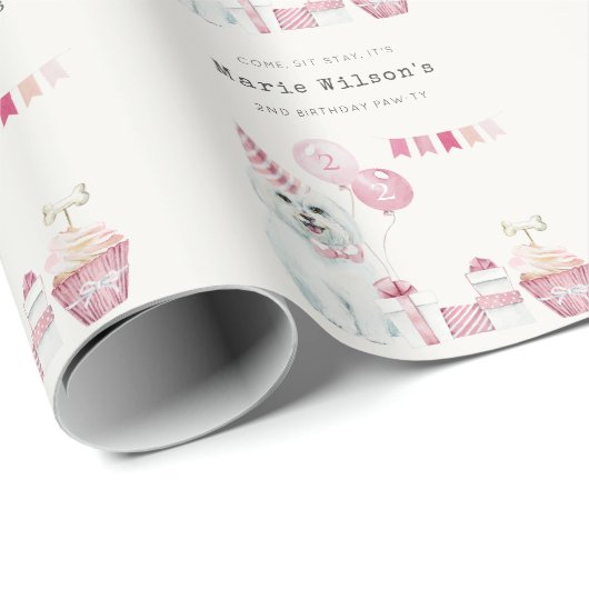 Papier Cadeau Filles mignonnes Roses Fête Chien Chien Robe N'Imp (Coin rond)