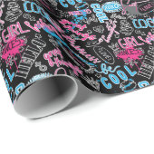 Papier Cadeau Filles motif avec slogan calligraphique, coeurs, d (Coin rond)