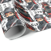 Papier Cadeau Filles Ninja Anime avec motif de texte Design (Coin rond)