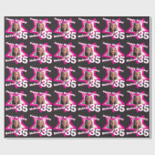 Papier Cadeau Filles nom 35ème anniversaire photo noir rose enve (Plat)