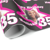 Papier Cadeau Filles nom 35ème anniversaire photo noir rose enve (Coin rond)