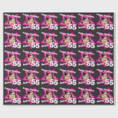 Papier Cadeau Filles nom 55e anniversaire photo rose noir (Plat)