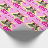 Papier Cadeau Filles nom 85e anniversaire photo rose jaune envel (Coin)