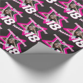 Papier Cadeau Filles nom âge 18 photo noir rose étoile motif (Coin)