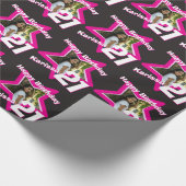 Papier Cadeau Filles nom age 21 ajouter votre photo rose étoile  (Coin)