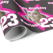 Papier Cadeau Filles nom age 23 ajouter votre photo rose étoile (Coin rond)