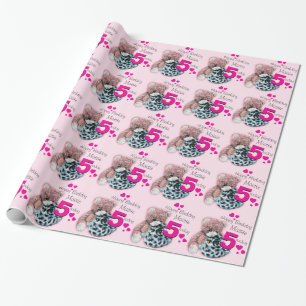 Papier Cadeau Filles nom âge 5 jouets mous anniversaire envelop