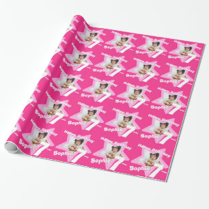 Papier Cadeau Filles nom age 7 ajouter votre photo rose étoile m
