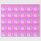 Papier Cadeau Filles nom âge arc-en-ciel d'anniversaire modèle e (Plat)