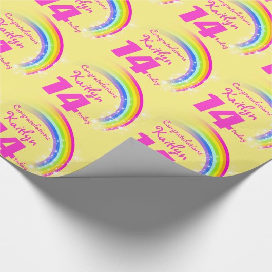 Papier Cadeau Filles nom âge arc-en-ciel d'anniversaire modèle e (Coin)