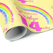 Papier Cadeau Filles nom âge arc-en-ciel d'anniversaire modèle e (Coin rond)