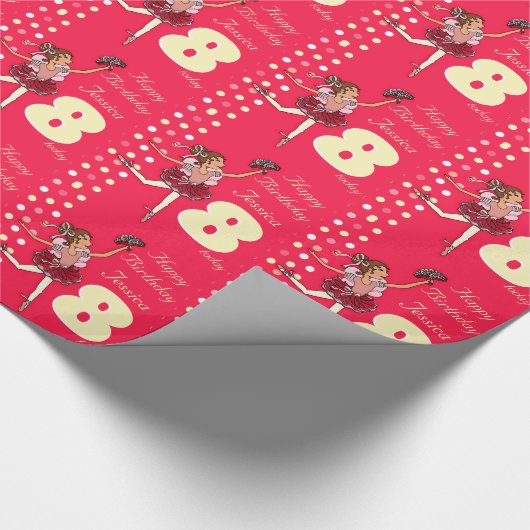 Papier Cadeau Filles nom âge ballerine d'anniversaire modèle env (Coin)