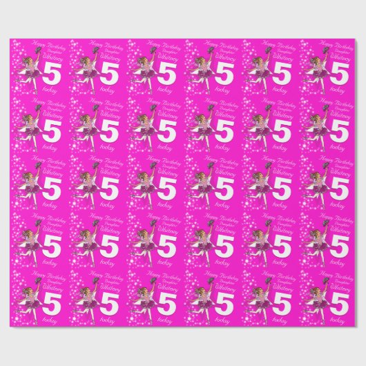 Papier Cadeau Filles nom âge ballerine rose motif d'anniversaire (Plat)