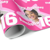 Papier Cadeau Filles nom ajouter votre photo 16e anniversaire ét (Coin rond)