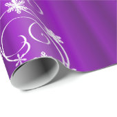 Papier Cadeau Fils blancs et flocons de neige Noël violet (Coin rond)
