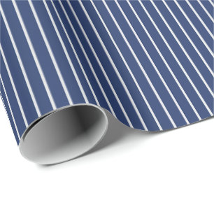 Papier Cadeau Fines rayures blanches sur fond bleu foncé