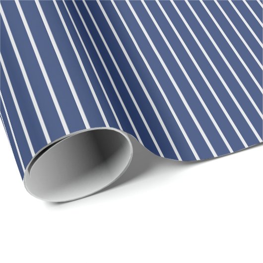 Papier Cadeau Fines rayures blanches sur fond bleu foncé (Coin rond)