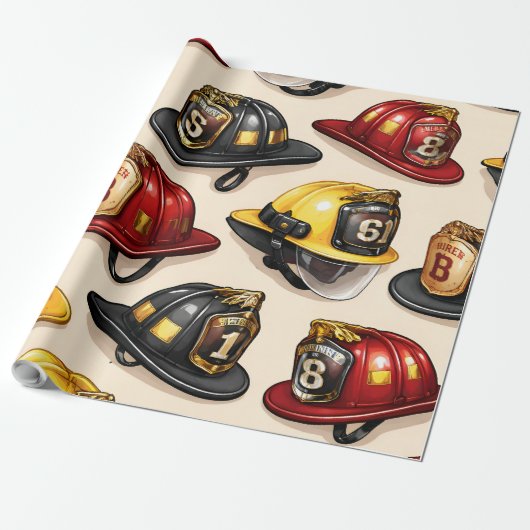 Papier Cadeau Firefighter helmet pattern fire station wrap (Déroulé)