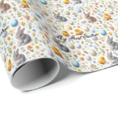 Papier Cadeau First Easter Wrapping Paper – Cute Bunnies, Chicks (Coin rond)