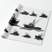 Papier Cadeau Fishing Boat Silhouette Pattern Wrapping Paper (Déroulé)