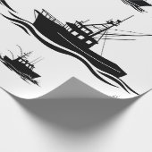 Papier Cadeau Fishing Boat Silhouette Pattern Wrapping Paper (Coin)