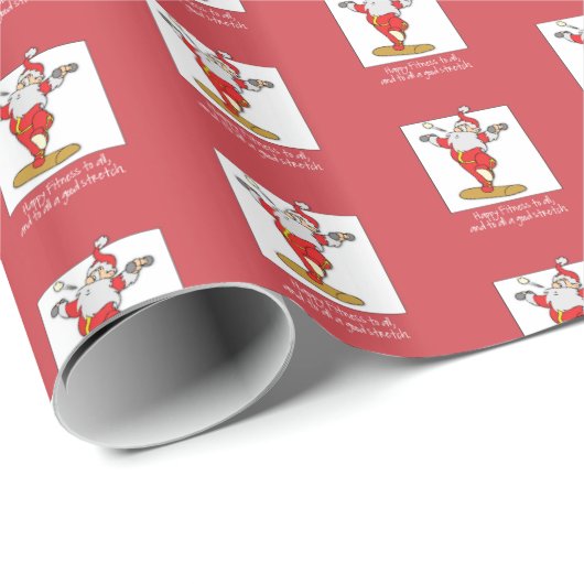 Papier Cadeau Fitness Exercice Noël avec Père Noël (Coin rond)