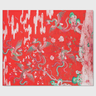 Papier Cadeau Five Phoenixes in Garden Chinese Red Floral