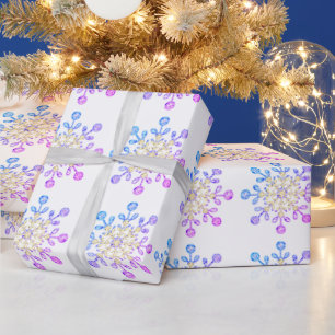 Papier Cadeau Flacon de neige en verre de Noël Or rose bleu
