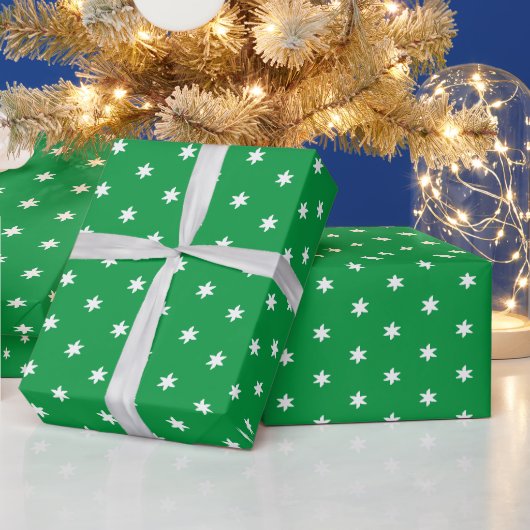 Papier Cadeau Flacon de neige vert et blanc de Noël étoiles moti (Vacances)