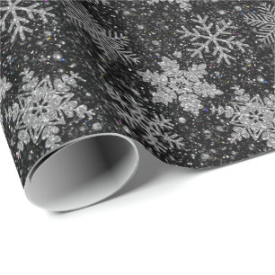 Papier Cadeau Flacons de neige brillants en argent de Noël
