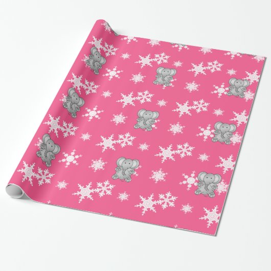 Papier Cadeau Flacons de neige rose d'éléphant mignons (Déroulé)