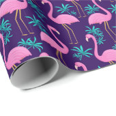 Papier Cadeau Flamant et feuilles tropicales (Coin rond)