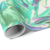 Papier Cadeau Flamant floral rose turquoise tropical à la mode (Coin rond)