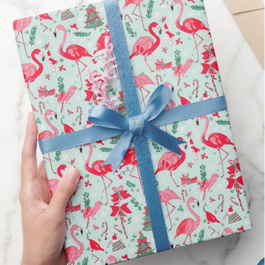 Papier Cadeau Flamant Noël 