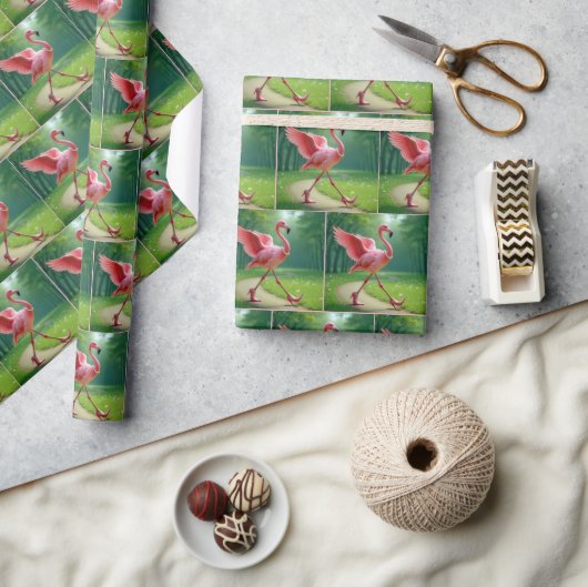 Papier Cadeau Flamant rose à talons et perles hauts (Artisanat)