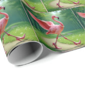 Papier Cadeau Flamant rose à talons et perles hauts (Coin rond)