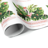 Papier Cadeau Flamant rose botanique de palme moderne de Noël tr (Coin rond)