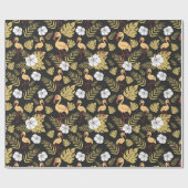 Papier Cadeau Flamant rose continu motif fleurs jaune et blanc (Plat)