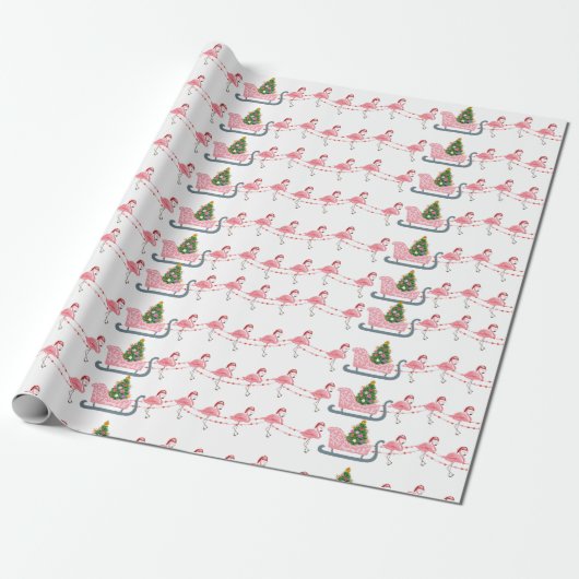 Papier Cadeau Flamant rose côtier papier d'emballage de noël (Déroulé)