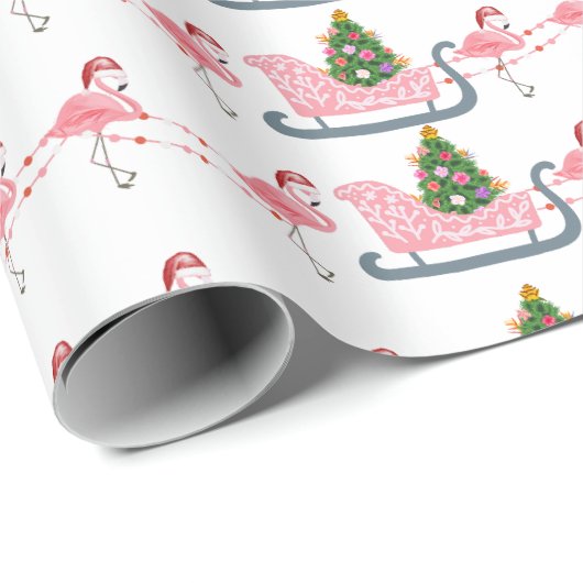 Papier Cadeau Flamant rose côtier papier d'emballage de noël (Coin rond)