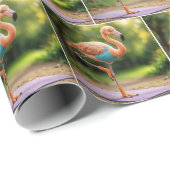 Papier Cadeau Flamant rose dans un poteau de yoga (Coin rond)