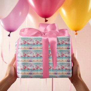 Papier Cadeau Flamant rose Danse et fête de fête d'anniversaire