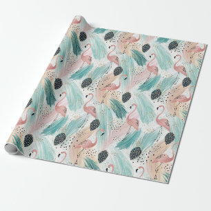 Papier Cadeau Flamant rose d'aquarelle Motif tropical