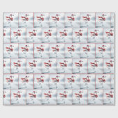 Papier Cadeau Flamant rose de Noël Patinage sur glace (Plat)