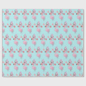 Papier Cadeau Flamant rose de Noël Rose Bleu Fille mignonne (Plat)