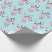 Papier Cadeau Flamant rose de Noël Rose Bleu Fille mignonne (Coin)