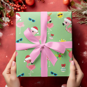 Papier Cadeau Flamant rose de Noël sympa Tropical